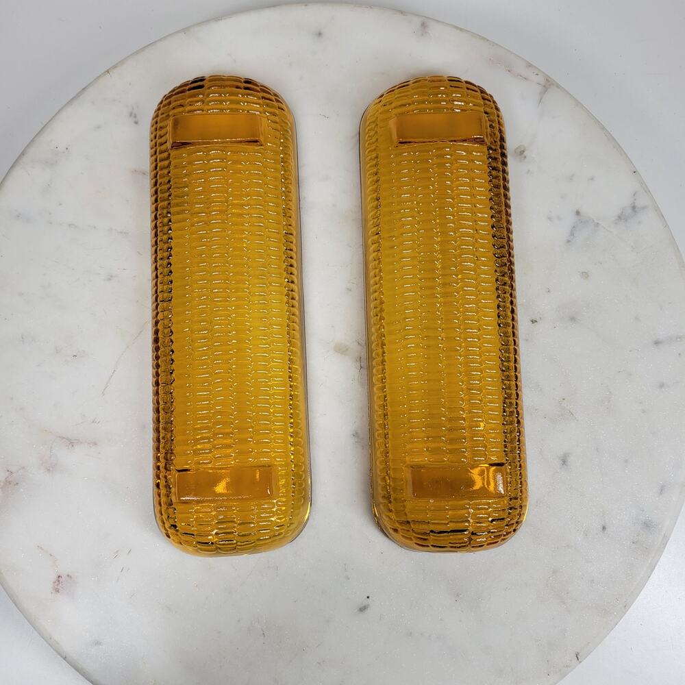 Vintage Indiana Glass Corn Cob Dish 8.5" x 2" Amber Retro Holder Plate Tray - Picture 7 of 11